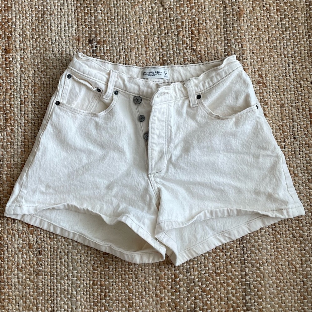 Abercrombie white jean shorts with diagonal buttons